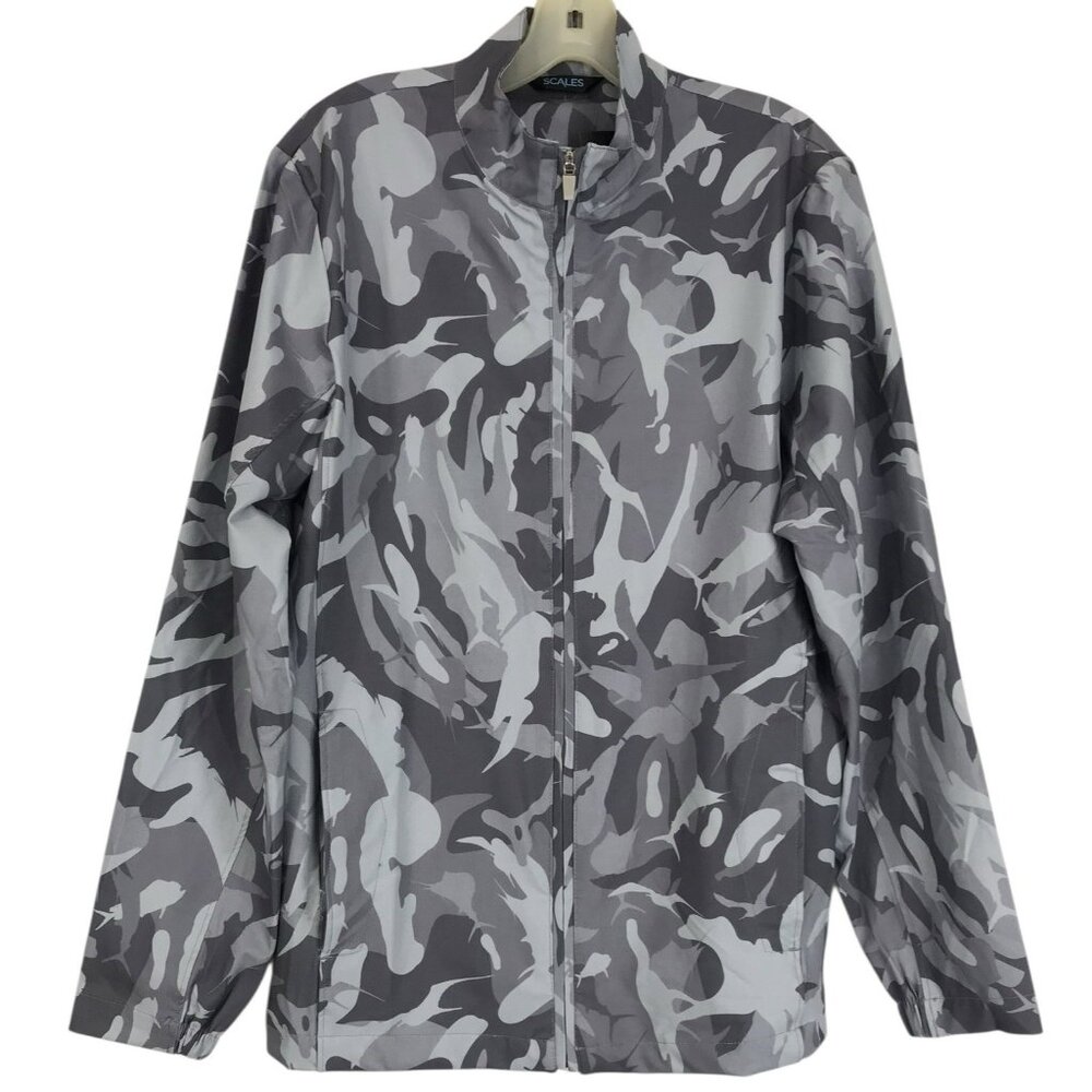 Scales Mens 1/4 Zip Pullover Size Small Frigate Long‎ Sleeve Gray Camo Fish Hunt